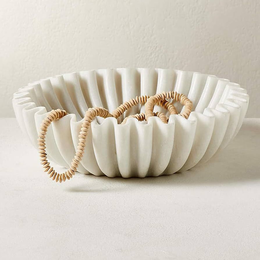 SCHIV 5.9 Inch Fluted Ruffle Decorative Bowl, Scalloped Bowl Resin Decorative Bowl, Decorative Tr... | Amazon (US)