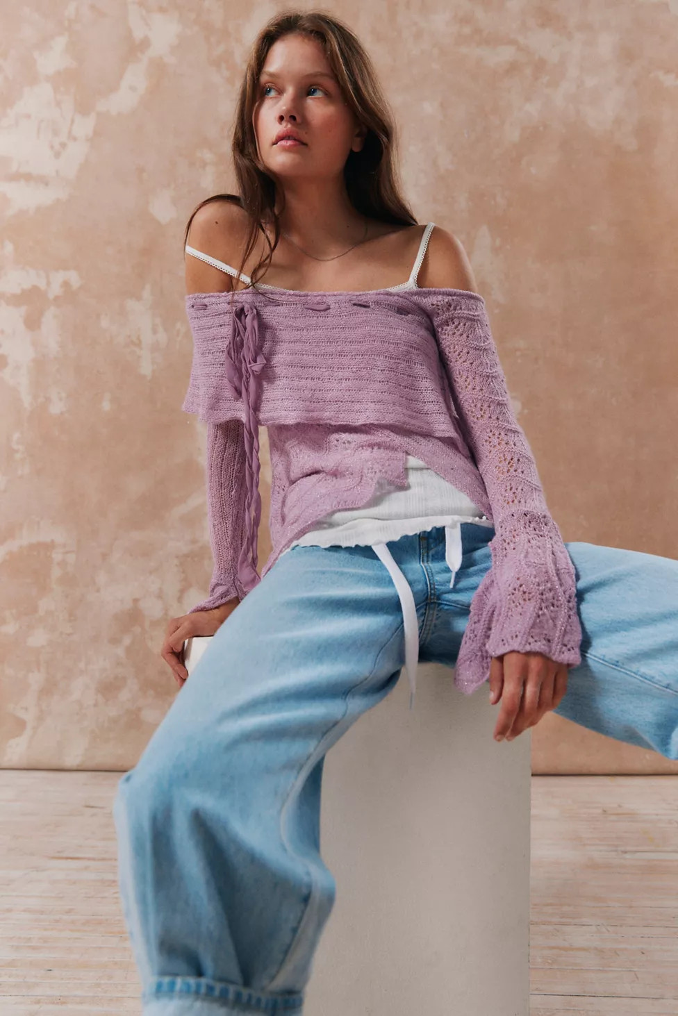 Kimchi Blue Francesca Spliced Off-The-Shoulder Sweater | Urban Outfitters (US and RoW)
