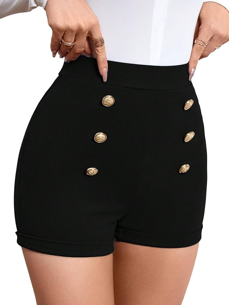Floerns Women's Elegant High Waist Double Button Office Straight Leg Shorts | Amazon (US)