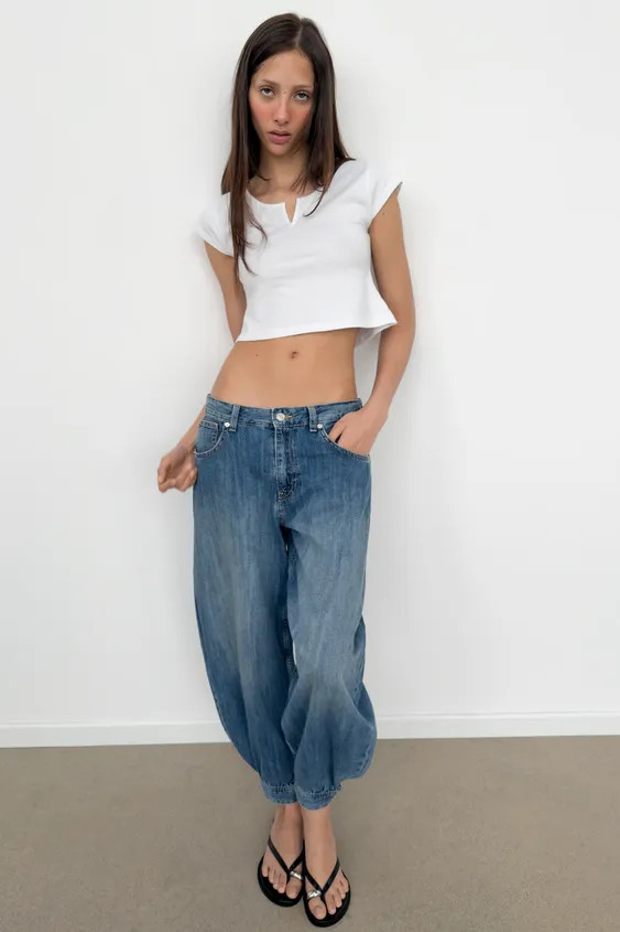 TRF MID-RISE BALLOON JEANS WITH BUTTON TABS | Zara US