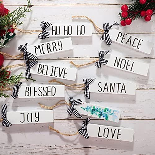 Jetec 10 Pieces Christmas Wooden Hanging Ornaments Farmhouse Christmas Word Ornaments Wishes Hang... | Amazon (US)