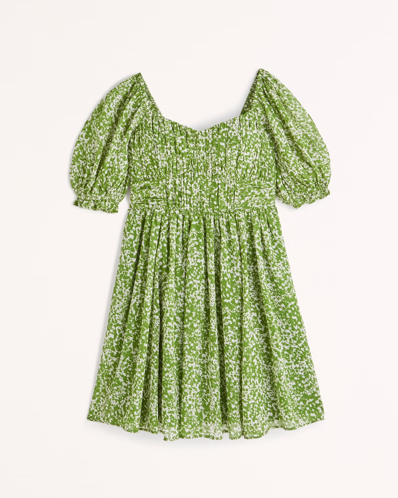 Ruched Ruffle Puff Sleeve Mini Dress | Abercrombie & Fitch (US)