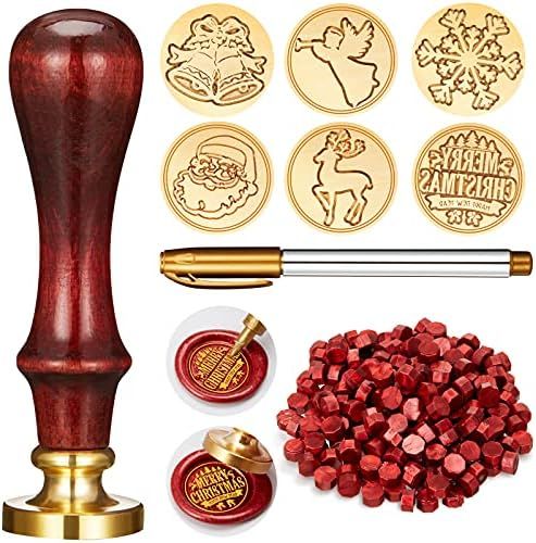 208 Pieces Christmas Wax Seal Stamp Kit, Include 6 Pieces Wax Stamp Brass Heads with Wooden Hilt,... | Amazon (US)