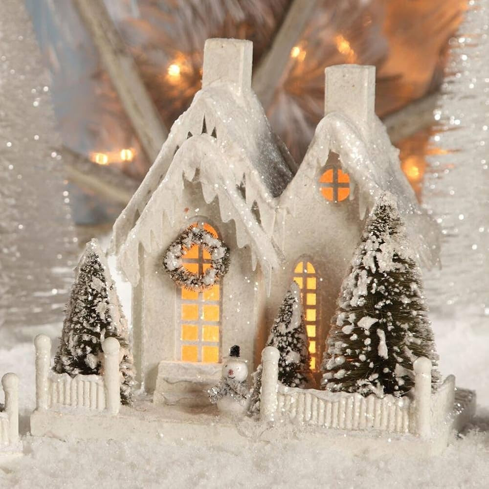 Bethany Lowe Christmas Village Large White Ivory House Cottage Double Roof | Amazon (US)