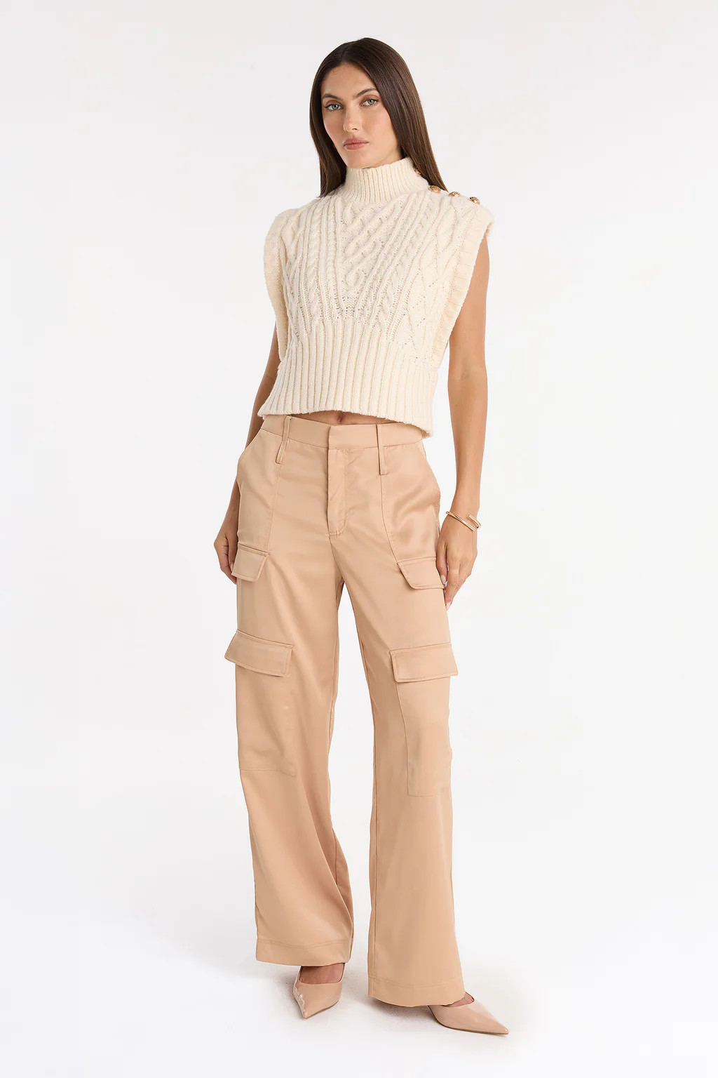 Milan Satin Cargo Pant - Gold | The Noli Shop
