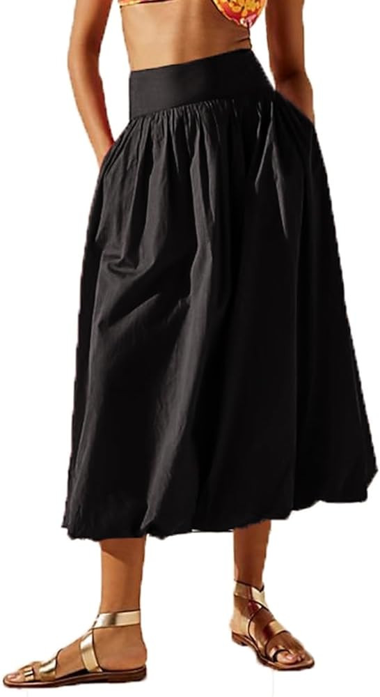 NUFIWI Women Y2k Bubble Maxi Skirt Low Elastic Waist A Line Long Skirt Summer Casual Ruffle Pleat... | Amazon (US)