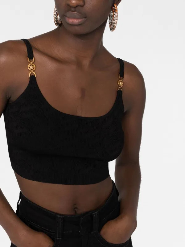 Versace La Greca Medusa '95 Knitted Crop Top | Black | FARFETCH ZA | Farfetch Global