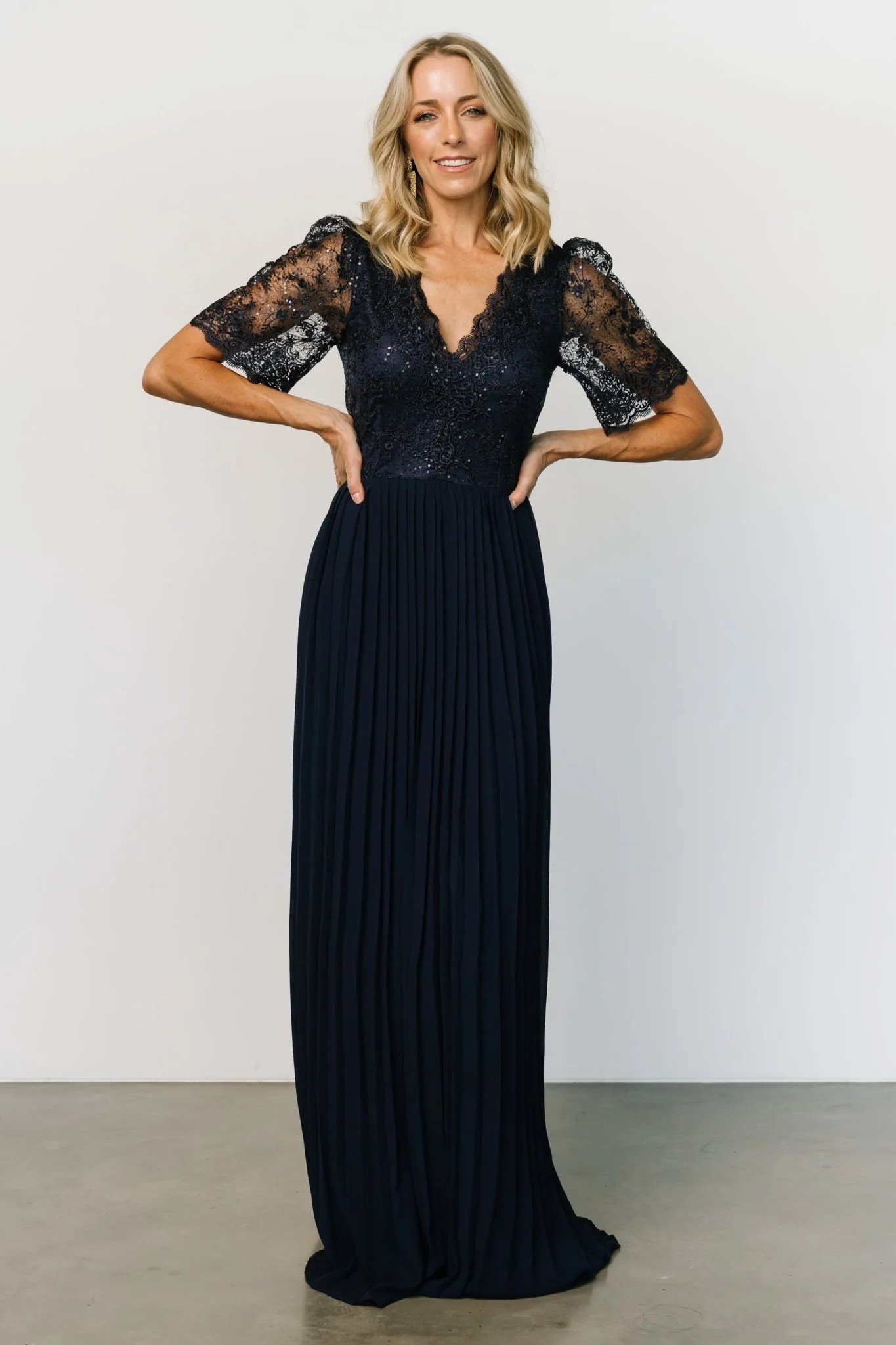 Josephine Pleated Maxi Dress | Navy | Baltic Born