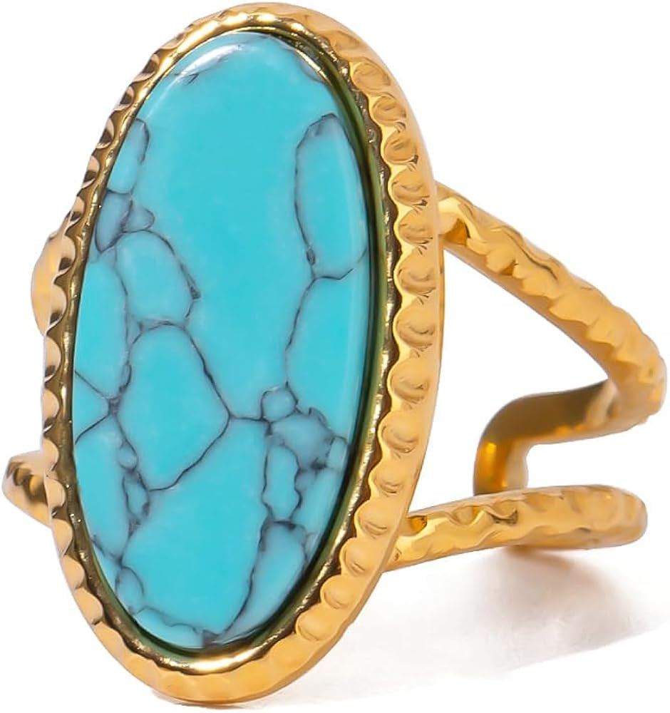 Boho Western Turquoise Ring, Oval Turquoise Gemstone December Birthstone Open Adjustable Statemen... | Amazon (US)