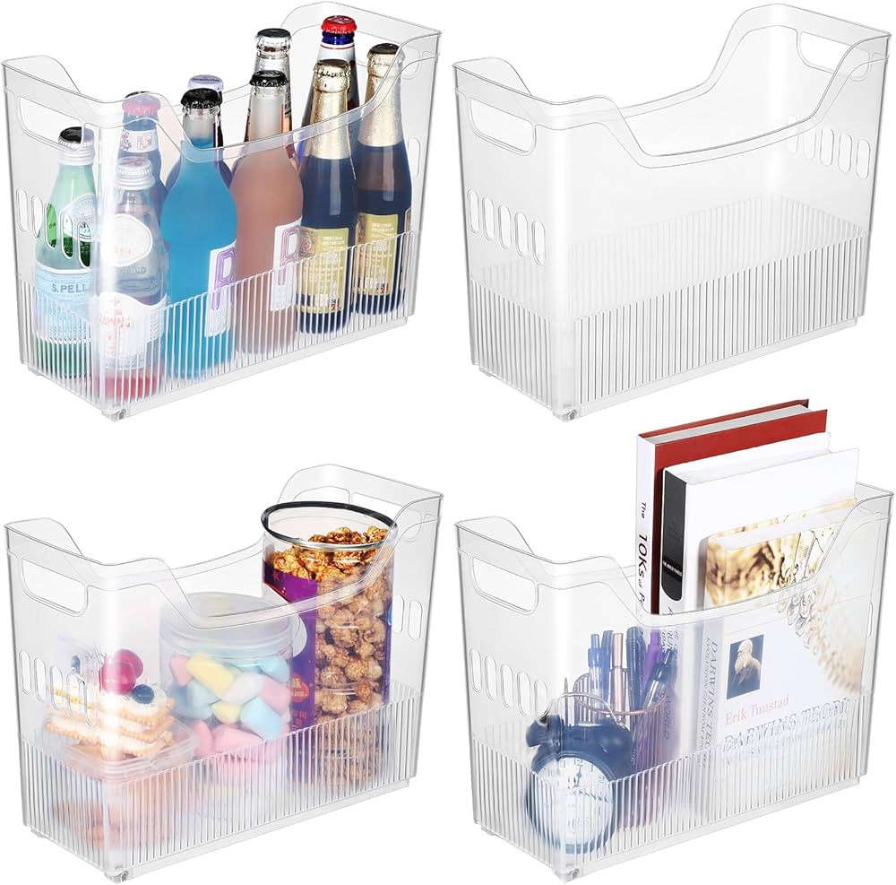 4 Pcs Freezer Organizer Bins with Wheel Plastic Organizer Bins Tall Narrow Kitchen Organization P... | Amazon (US)