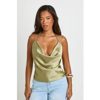 boohoo Women's Satin Rope Detail Cowl Neck Top in Olive | Size: 12 | Denim/Satin | boohoo (US & Canada)