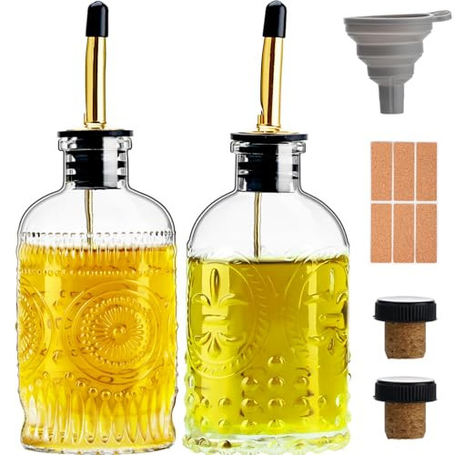 gegewawa Olive Oil Dispenser Bottle for Kitchen with Metal Spout, Glass Oil Bottles 7OZ, Elegant Glass Cooking Oil Dispenser for Kitchen-2pcs | Amazon (US)