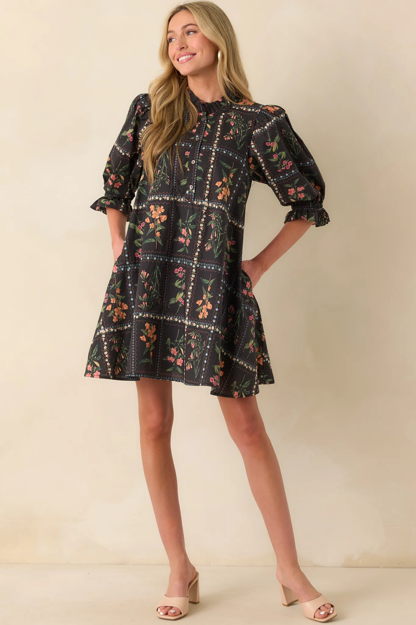 Do It Just For You Black Multi Floral Print Cotton Mini Dress | Red Dress