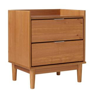 Welwick Designs 2-Drawer Caramel Solid Wood Mid-Century Modern Tray-Top Nightstand HD9810 - The H... | The Home Depot