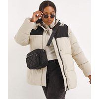 Cream/Black Colourblock Puffer Coat | Simply Be (UK)