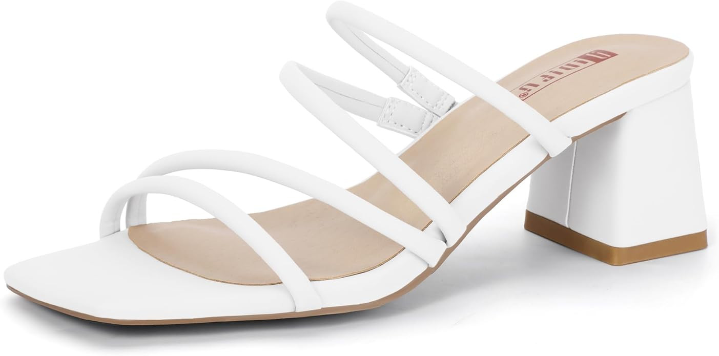 IDIFU IN2 Strappy Heels Chunky Block Low Short Square Open Toe Heels Dressy Comfortble Wedding Pr... | Amazon (US)