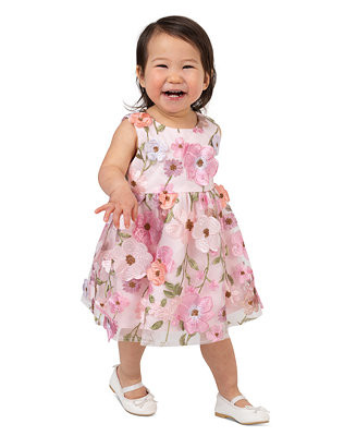 Baby Girls' 3D Flower Applique Round Neck Dress and Panty, 2-Piece Set | Macy's