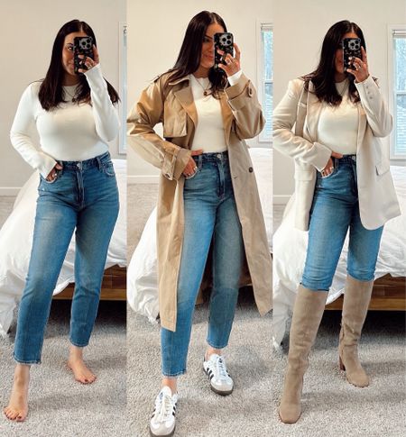 Abercrombie sale! 20% off sitewide 🤍 

Wearing 29 short in these skinny jeans but prob could’ve size down to 28! medium sweater, s regular trench coat & blazer 

Styled outfits casual outfits work outfit 
#LTKMostLoved 

#LTKSpringSale #LTKstyletip #LTKsalealert