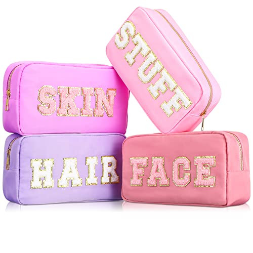 Cunno 4 Pcs Preppy Makeup Bag Chenille Letter Stuff Bag Nylon Cosmetic Bag Makeup Bag Toiletry Co... | Amazon (US)