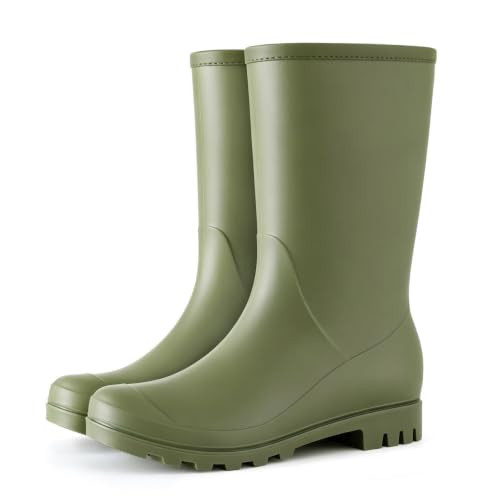 Asgard Women's Mid Calf Rain Boots Waterproof Garden Shoes Slip on Rubber Boots, Olive Green EU 36 | Amazon (US)