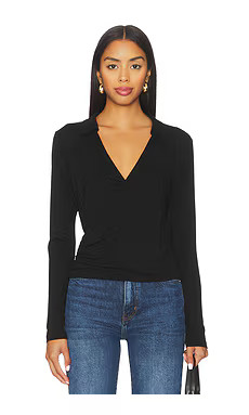LNA Camryn Wrap Long Sleeve Top in Black from Revolve.com | Revolve Clothing (Global)