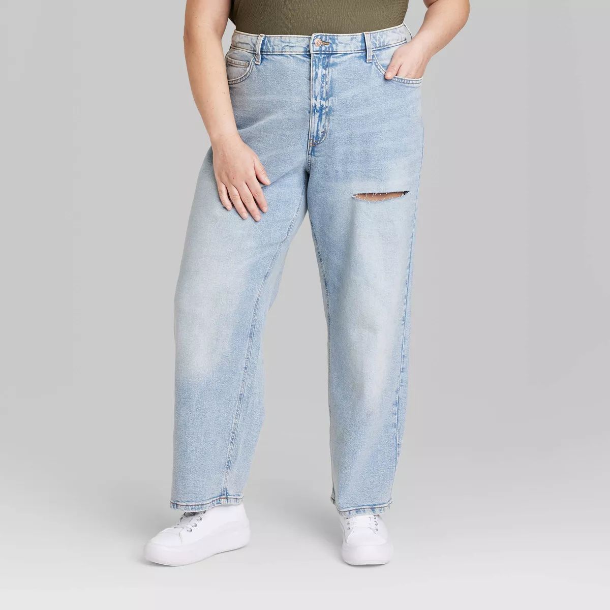 Women's High-Rise 90's Relaxed Slashed Straight Jeans - Wild Fable™ Light Wash 17 | Target