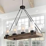 LNC Farmhouse Wood Chandelier Rustic Rectangular Light Fixture with Frosted Glass Shade for Kitchen  | Amazon (US)