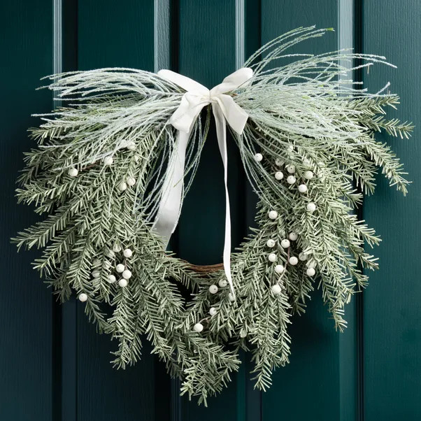 Artificial Wreath with White Velvet Bow | Dunelm (migrated)