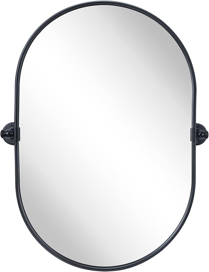 TEHOME Oval Black Pivot Bathroom Mirror Pill Shaped Tilting Bathroom Vanity Mirror Metal Framed A... | Amazon (US)