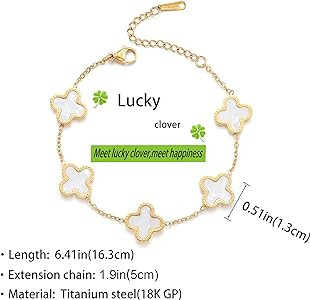 18K Gold Plated Clover Lucky Bracelet for Women White/Black/Red/Green Bracelets Cute Bracelets Je... | Amazon (US)
