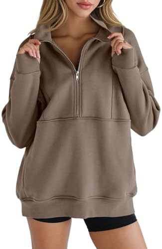 Women's Half Zip Sweatshirts Fleece Stand Collar Long Sleeve Thumb Hole Oversized Pullovers with ... | Amazon (US)