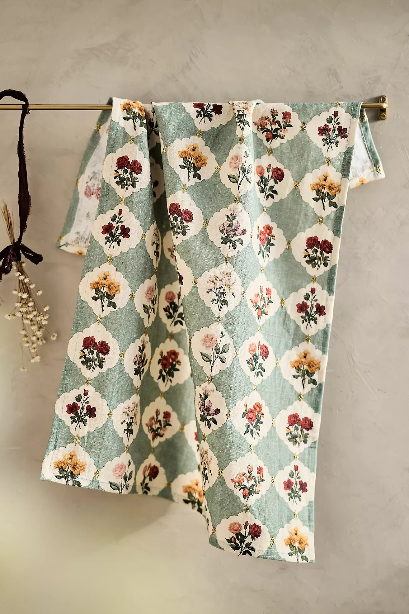 Quatrefoil Floral Linen Dish Towel | Anthropologie (US)