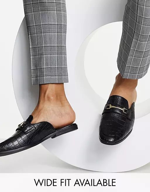 ASOS DESIGN backless mule loafer in black croc faux leather | ASOS (Global)