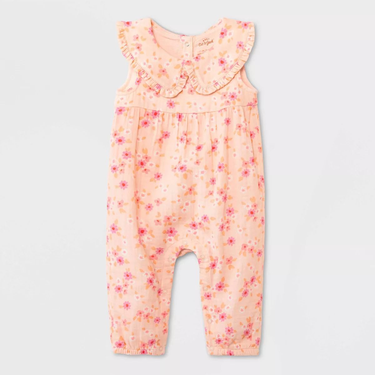 Baby Girls' Collar Floral Printed Romper - Cat & Jack™ Peach Orange | Target
