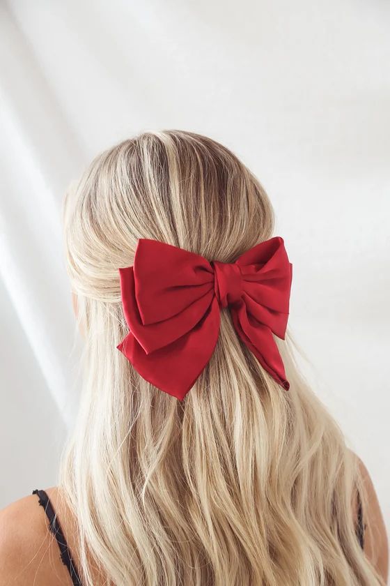 Bow and Behold Red Satin Oversized Bow Hair Clip | Lulus (US)