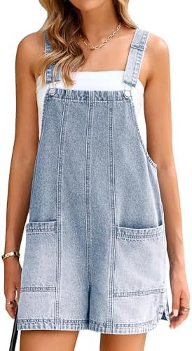 Glamaker Womens Denim Overalls Romper Casual Loose Fit Jean Rompers Adjustable Straps Overall Sho... | Amazon (US)