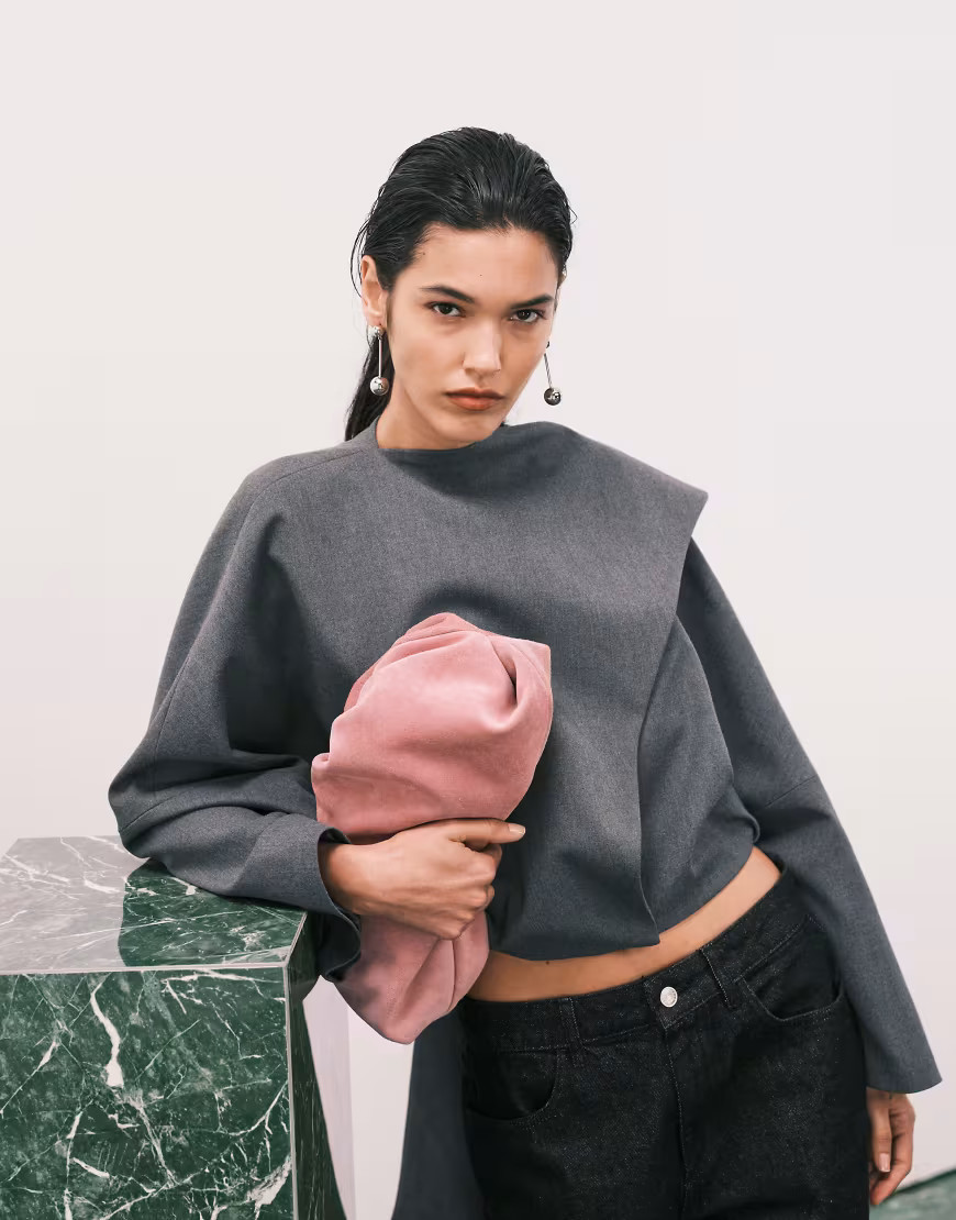 ASOS DESIGN Premium suede cloud clutch bag in dusty pink | ASOS (Global)