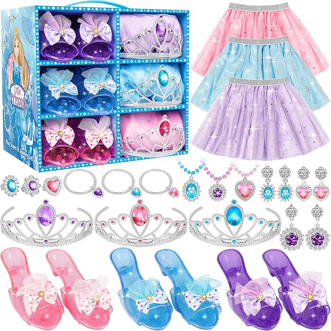 Princess Dress Up Toys & Jewelry Boutique, Costumes Set incl Color Skirts, Shoes, Crowns, Accesso... | Amazon (US)
