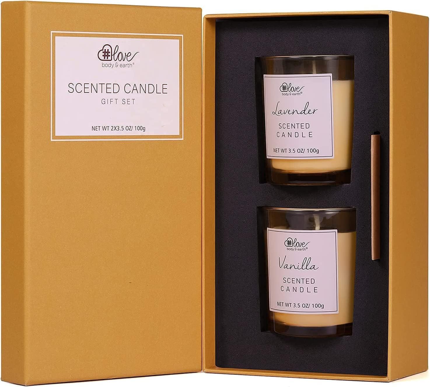 Scented Candles Gift Set - Natural Soy Wax Aromatherapy Set, 2x3.5Oz Natural Essential Oil Long L... | Amazon (US)