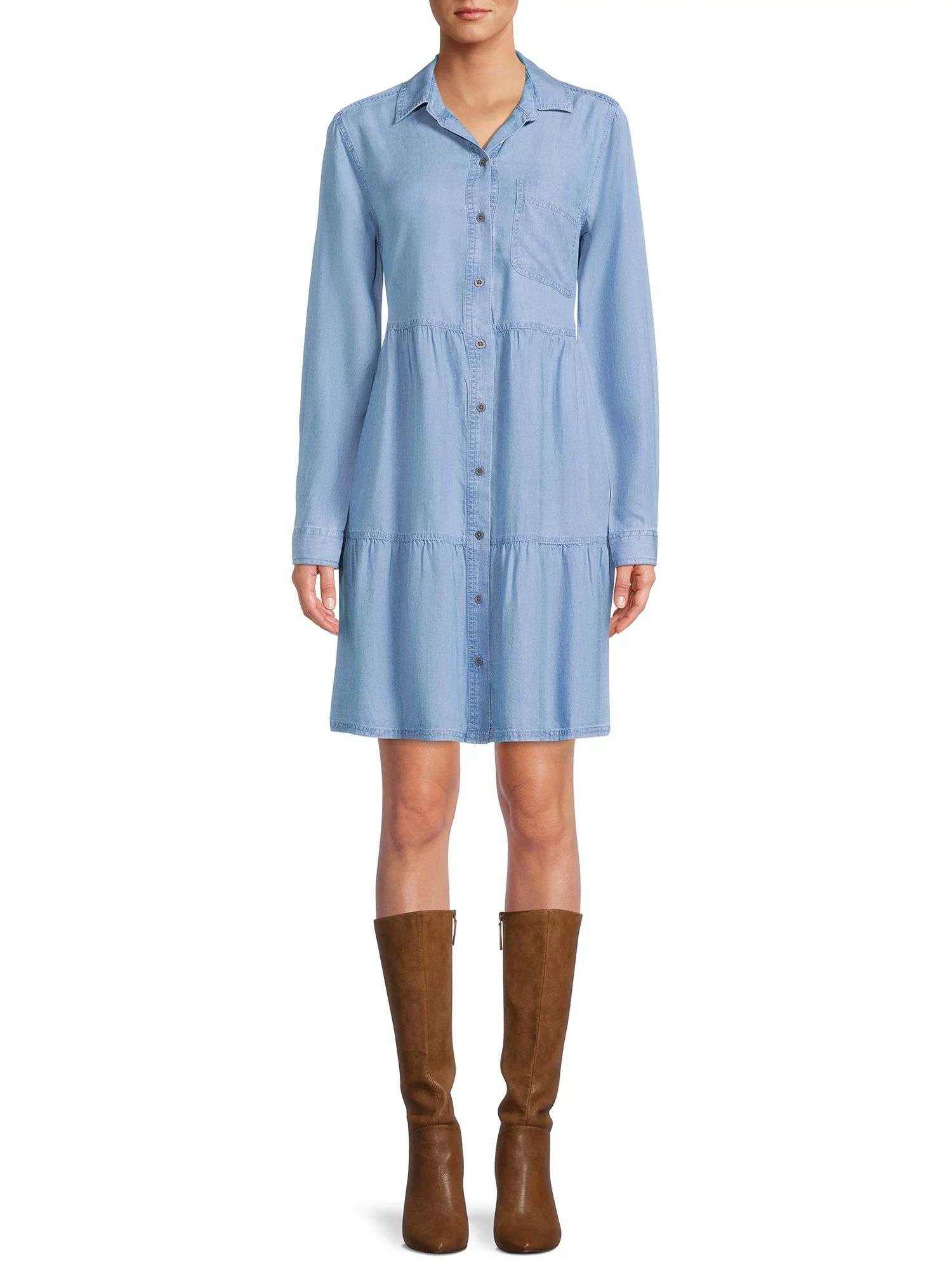 BeachLunchLounge Women's Tiered Button-Down Shirtdress - Walmart.com | Walmart (US)