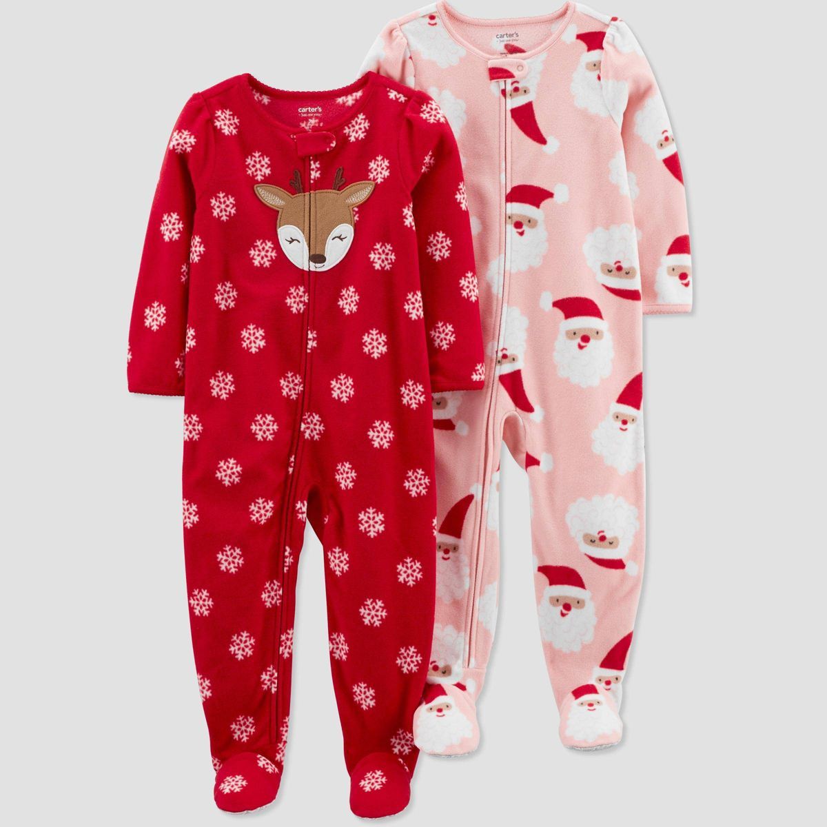 Carter's Just One You® Toddler Snowflake Reindeer/Santa Fleece Footed Pajama - Red 12M | Target