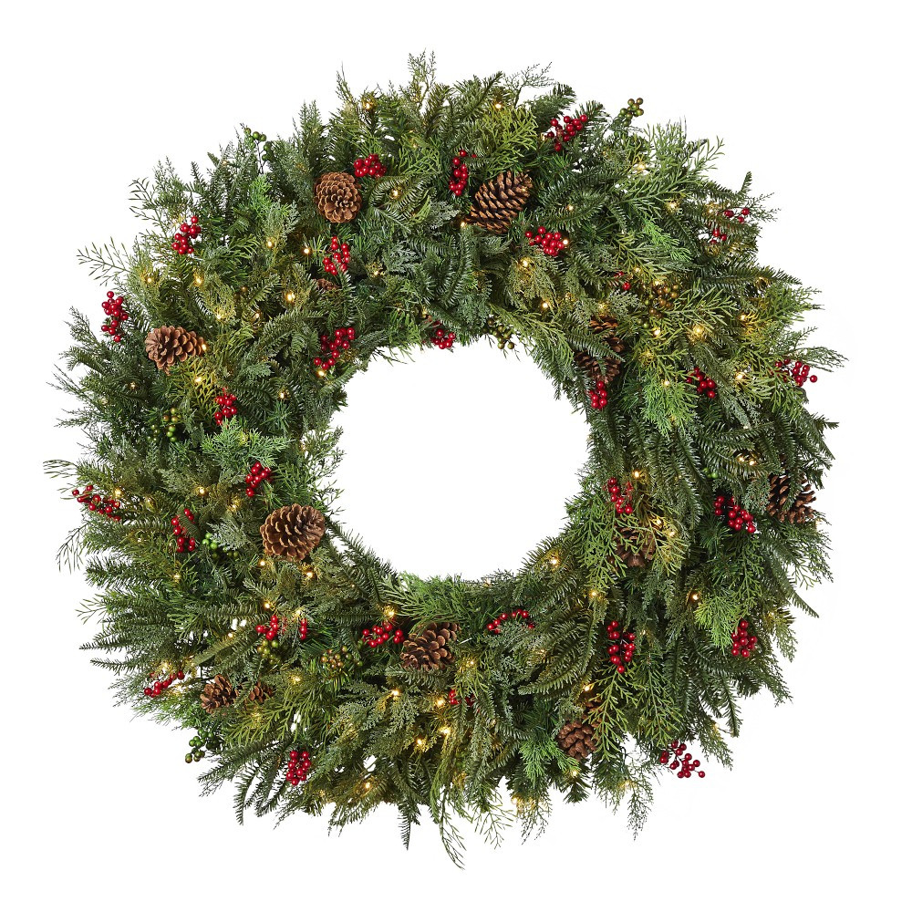 Balsam Hill Outdoor Winter Evergreen Pre-Lit Faux Wreath & Garland | Williams-Sonoma