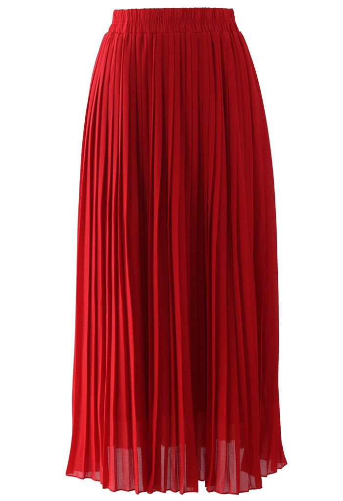 Chiffon Pleated Maxi Skirt in Red | Chicwish