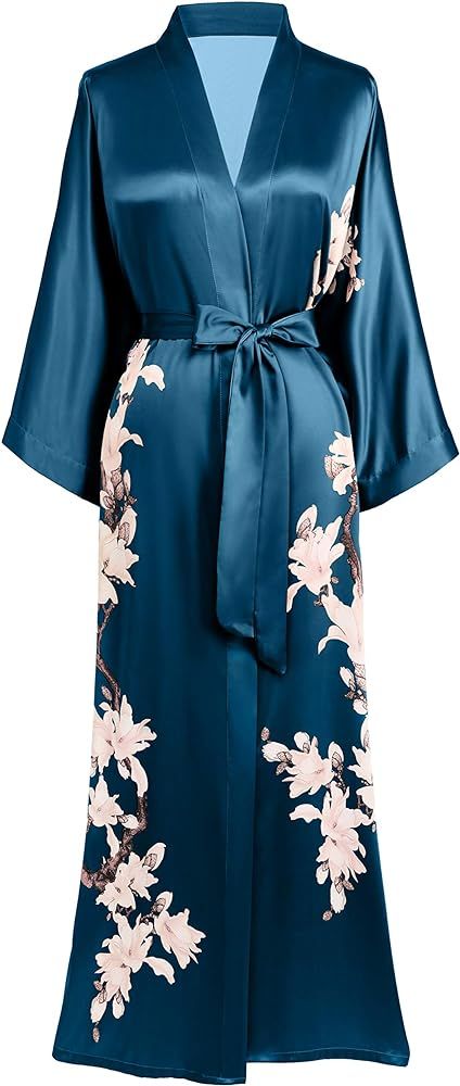 BABEYOND Kimono Robe Cover up Long Floral Satin Sleepwear Silky Bathrobe Bachelorette Robe | Amazon (US)