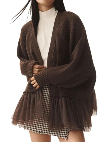 CHARTOU Open Front Chunky Cardigan Sweaters for Women Dressy Lace Long Sleeve Cable Knit Sweater ... | Amazon (US)