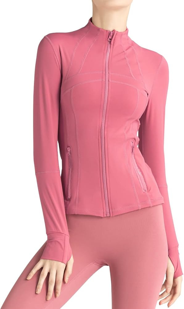 Gacaky Women's Slim Fit Workout Running Track Jackets Full Zip-up Yoga Athletic Jacket with Thumb... | Amazon (US)