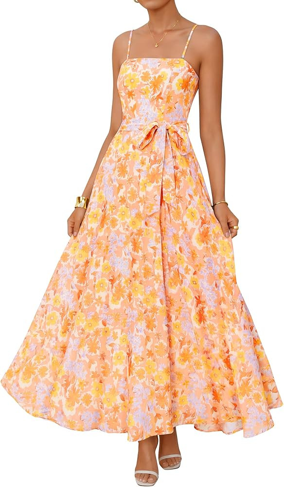 ZESICA Women's Summer Floral Maxi Dresses 2026 Sleeveless Spaghetti Straps A Line Flowy Wedding G... | Amazon (US)