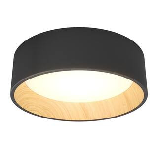 Artika Alton 13 in. 1-Light Black and Wood Modern Integrated LED Flush Mount Ceiling Light for Ha... | The Home Depot