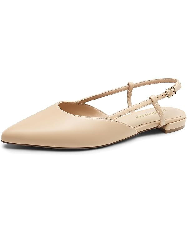 DREAM PAIRS Slingback Flats for Women, Pointed-Toe Elegant Women's Ballet Flats with Buckle Strap... | Amazon (US)