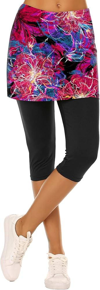 Ekouaer Skirted Leggings for Women Tennis Golf Skorts Capris Gym Yoga Legging with Skirts | Amazon (US)